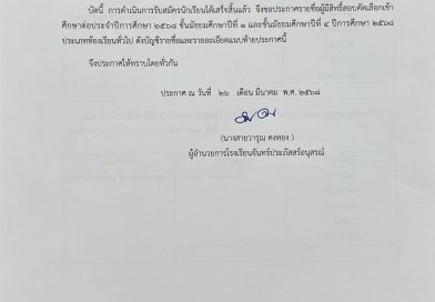 ประกาศรายชื่อผู้มีสิทธิ์สอบคัดเลือกเข้าศึกษา
